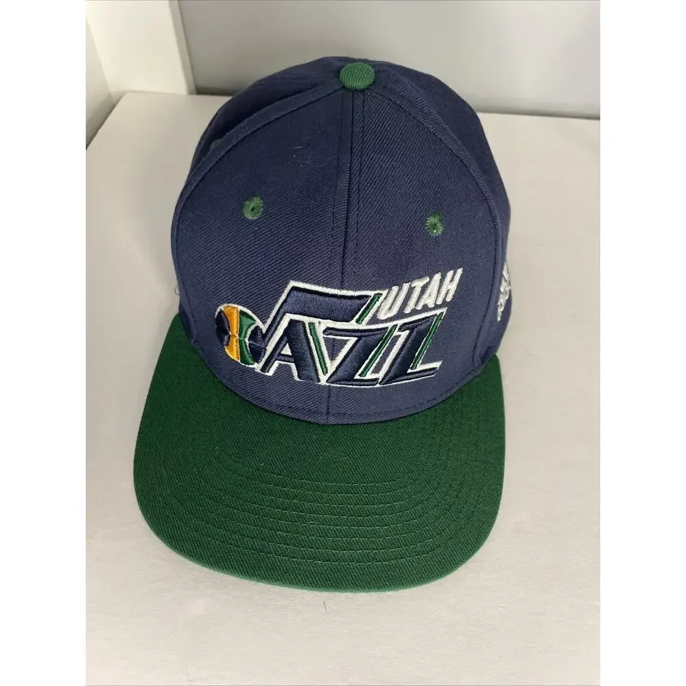 Adidas Utah Jazz Snap Back Hat Green Bill Blue Cap Embroidered Men’s